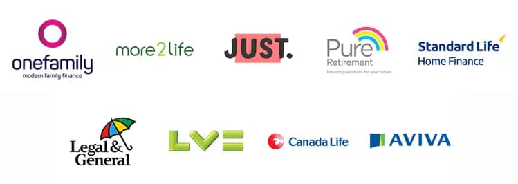 UK's Top Equity Release Providers including OneFamily, More2Life, Just, Pure Retirement, Standard Life, Legal & General, LV=, Canada Life, and Aviva